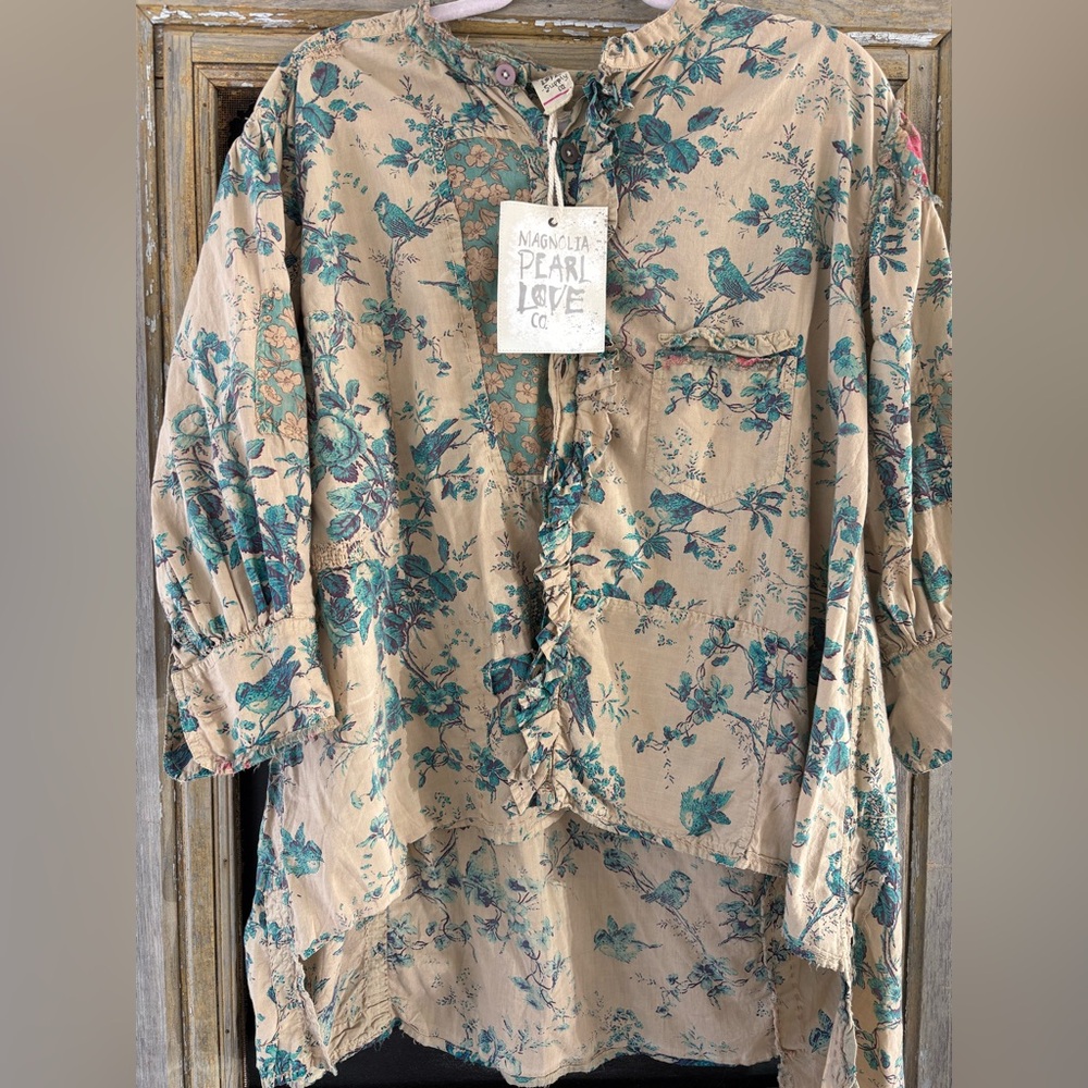 Magnolia Pearl Floral Top - Beige and Teal